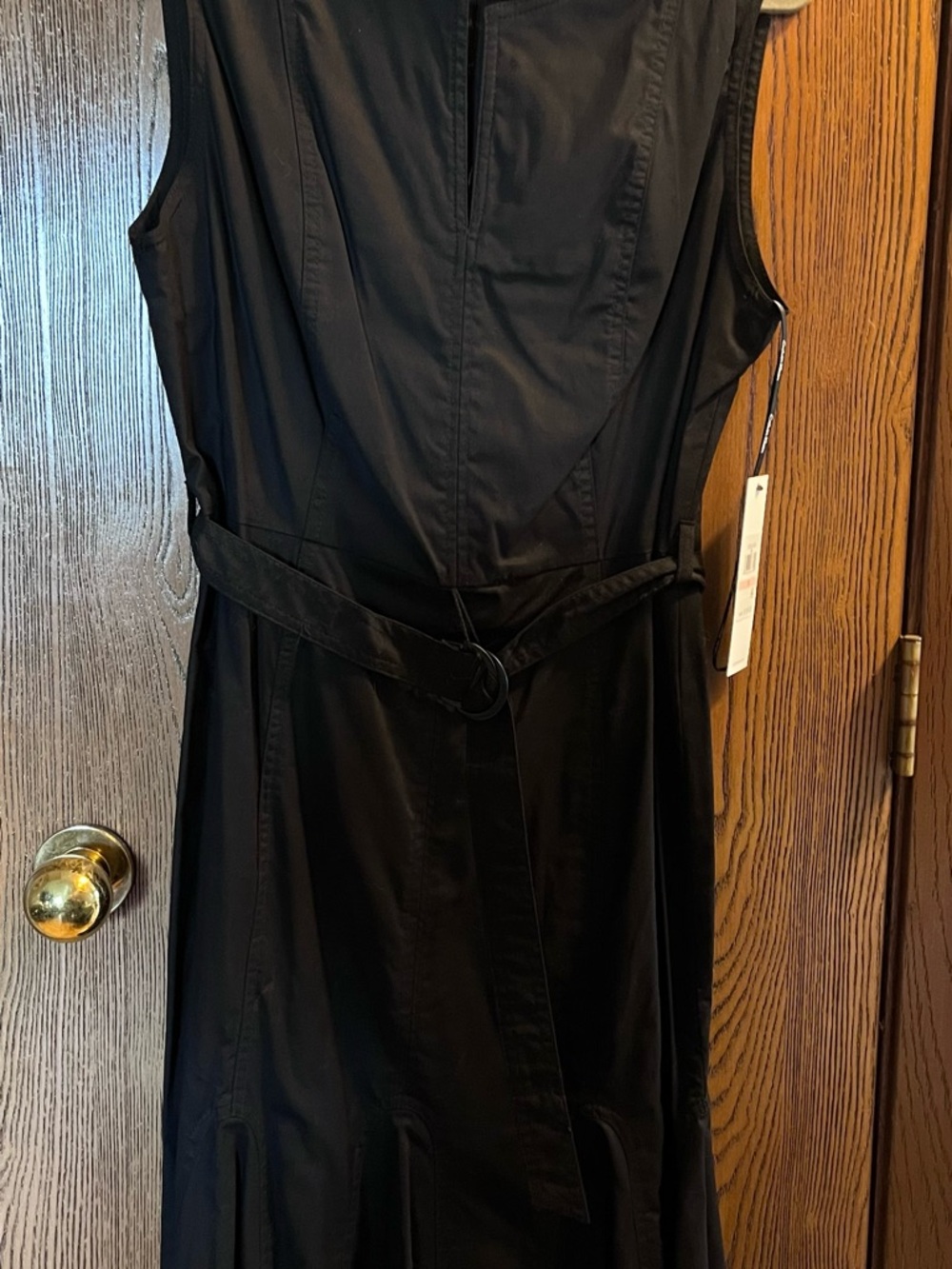 Calvin Klein Black Sleeveless Midi Dress with Waist Tie
